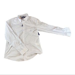 Nautica NavTech Plaid White/Blue Button Down Shirt Stretch Size Large